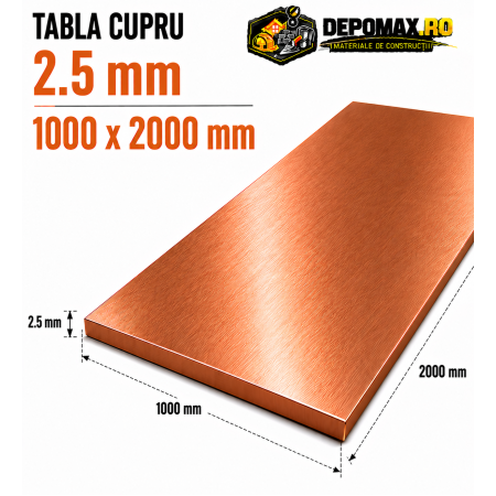 Tabla cupru 2.5mm – 1000 x 2000 mm – EN Cu-DHP